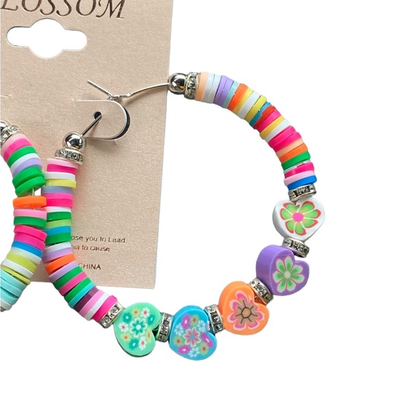 Multicolored Clay Polymer Beaded Hoop Earrings - Picture 3 of 4